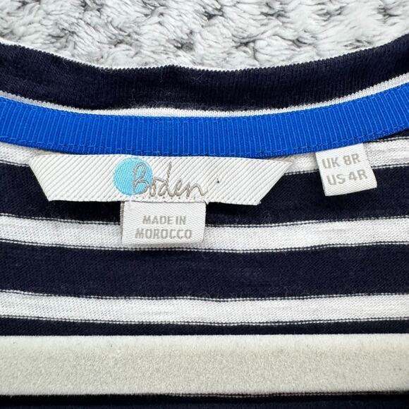 Boden Dress Women US4R Blue White Striped Emily Ruffle Jersey Stretch Crew Neck - Picture 3 of 13